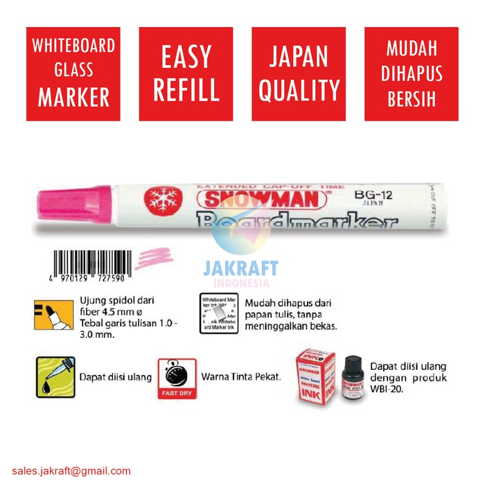 

JUAL SPIDOL WHITEBOARD SNOWMAN (PINK) BG-12 MARKER PAPAN TULIS KACA