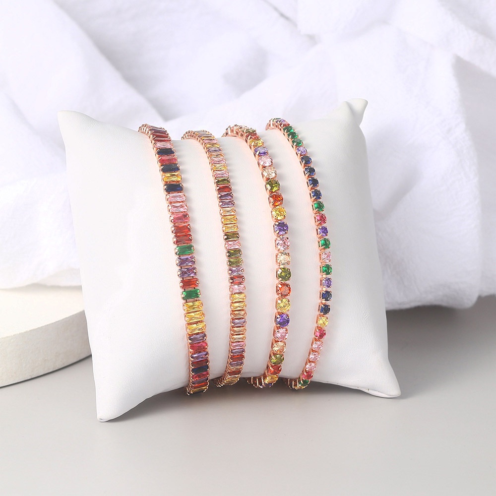 Hadiah Perhiasan Rainbow Kristal Zirkon Rantai Adjustable Bracelet Gelang Multicolor Warna-Warni Gadis Tenis Wanita