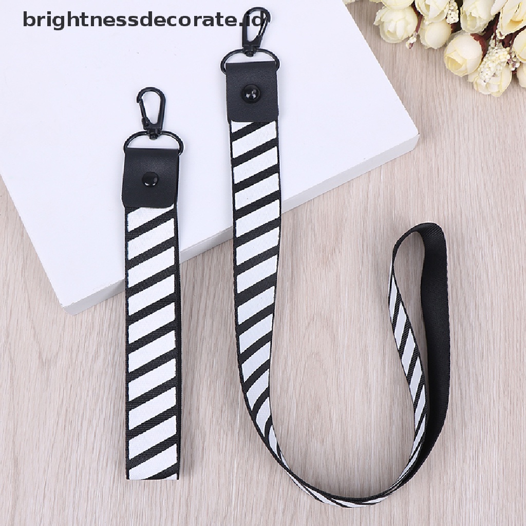 Tali Lanyard Leher Pergelangan Tangan Motif Garis Untuk Kunci Kartu ID Ponsel