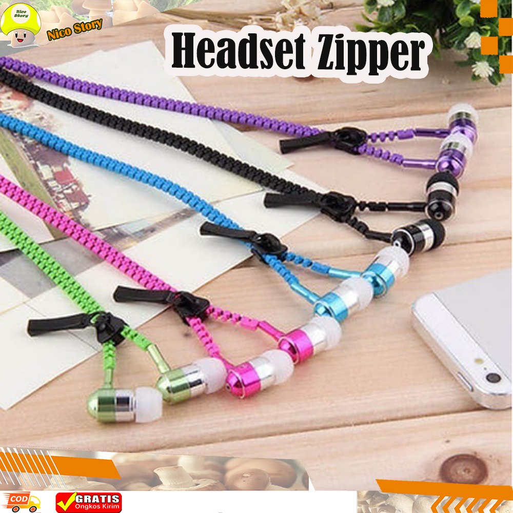 (NCS) [25 Gr] Headset Handsfree Zipper Ziper Retsleting Resleting Kancing Super Bass