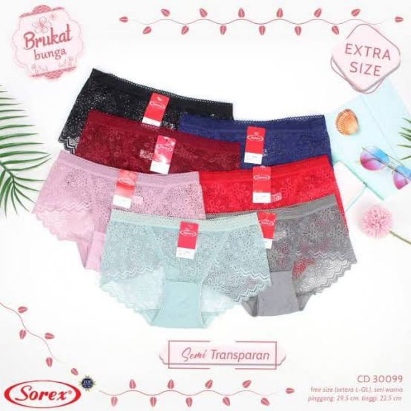 Sorex Brukat renda bruklat 30096/30099/30124/30125 celana dalam wanita free size ( setara L to XL)