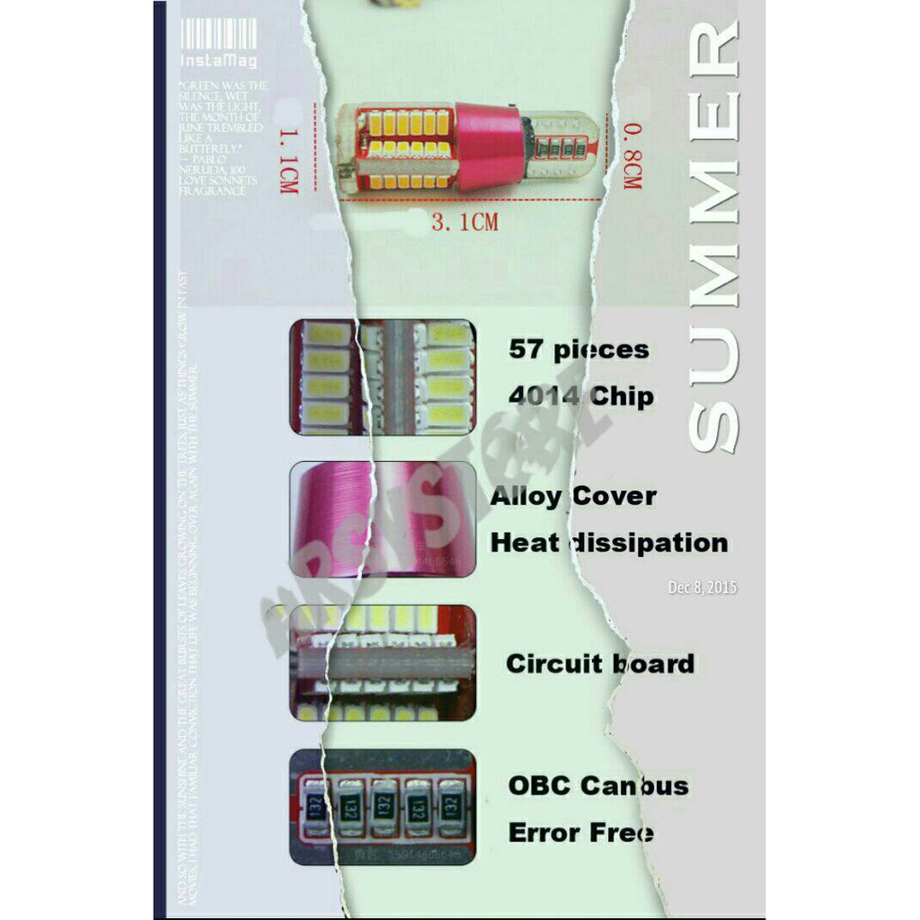 NEW Cahaya BLUE ICE Lampu T10 Led 57titik CANBUS Super Bright Senja Mundur Termurah