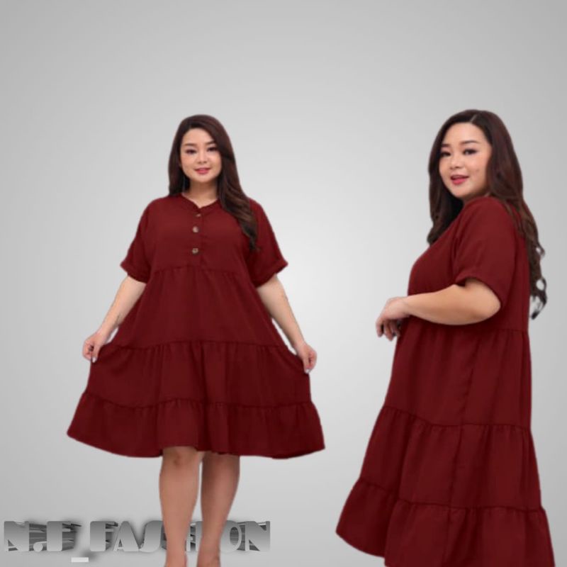 JUNE DRES JUMBO WANITA DRES JUMBO UNTUK BUMIL DAN BUSUI DRES JUMBO REMPEL SAIZ 3XL DRES IBU HAMIL AT