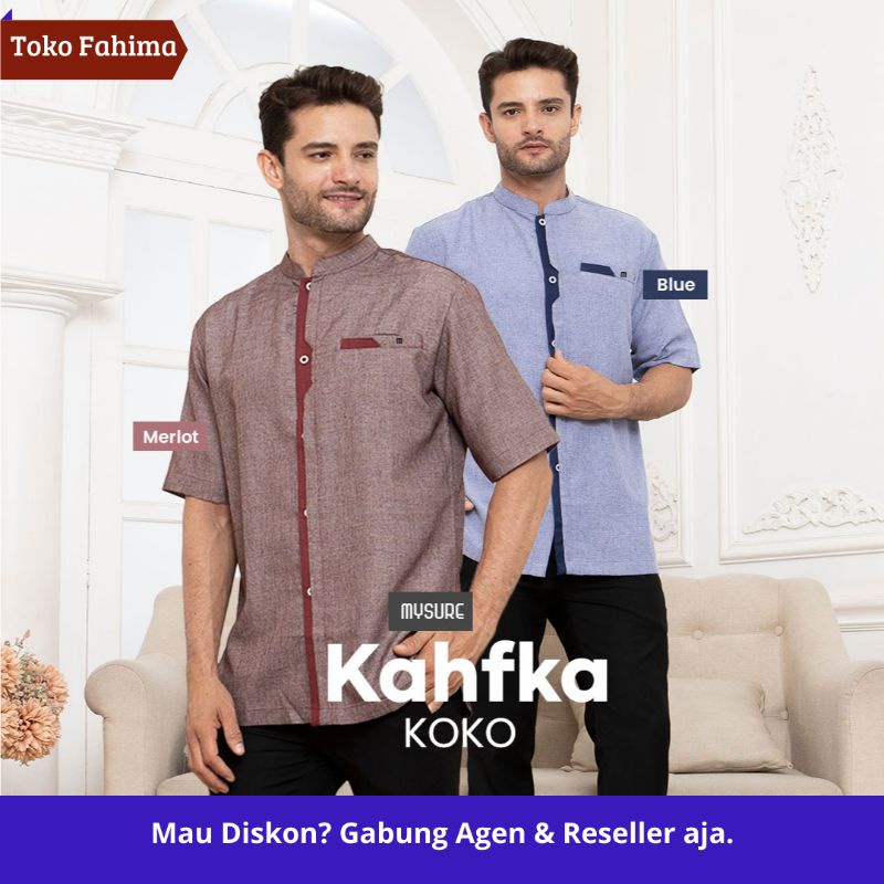 baju koko pria dewasa lengan pendek warna Biru Maroon Kahfka brand by Mysure