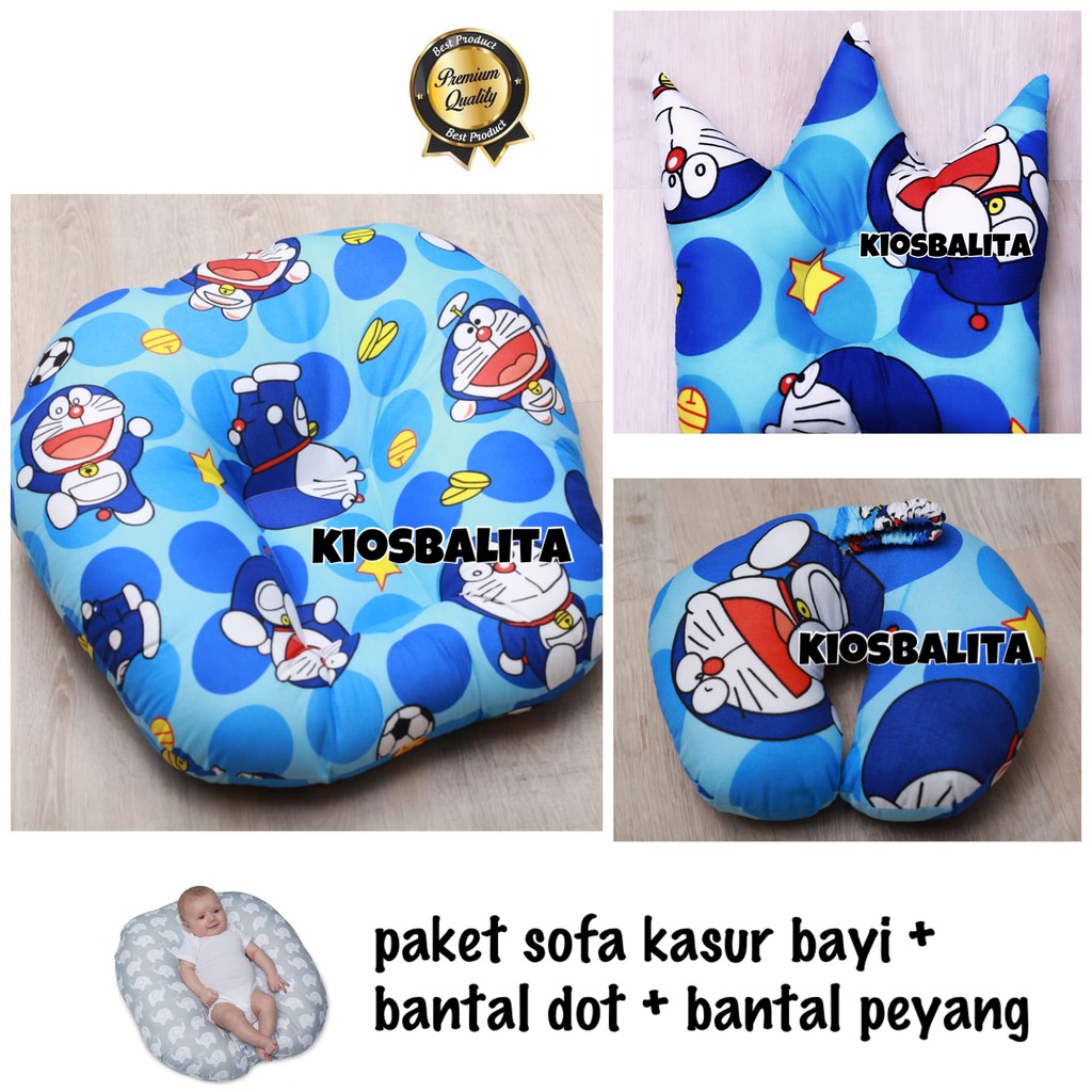 PAKET SOFA KASUR BAYI + BANTAL DOT BAYI + BANTAL PEYANG CROWN (TERMURAH) / BABY LOUNGER NEWBORN