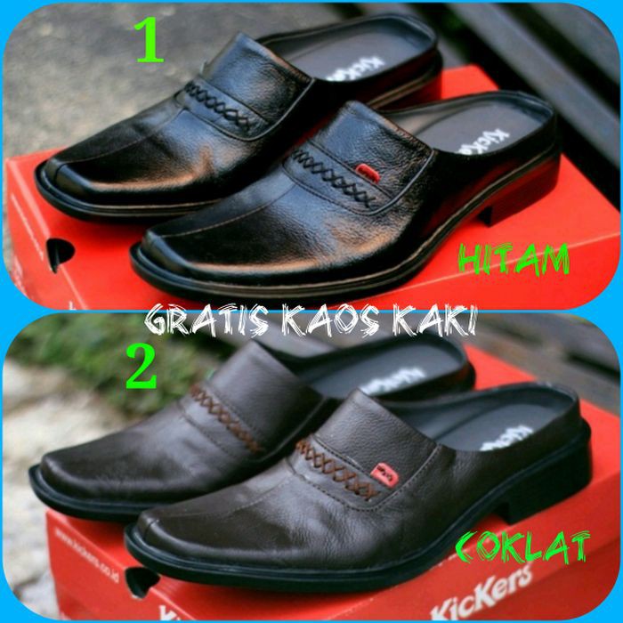 Unik Sepatu Slop Sendal Casual Santai Pria Kickers Bustong Slop Kulit Asli - Cokelat, 43 Murah