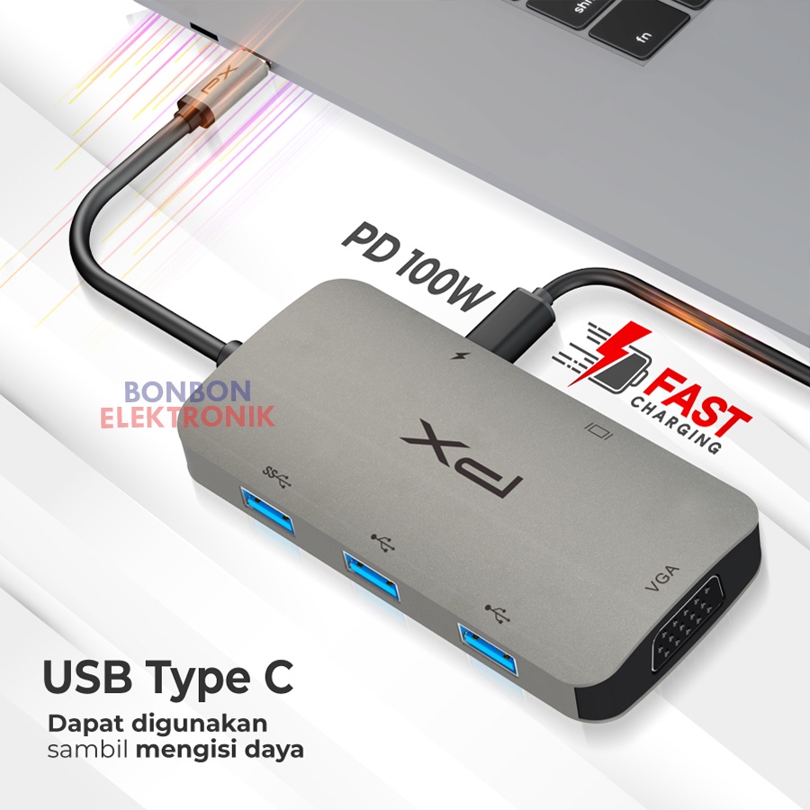 PX UCH60 Hub Converter USB Type C 3.1 to HDMI 4K VGA USB 6 in 1