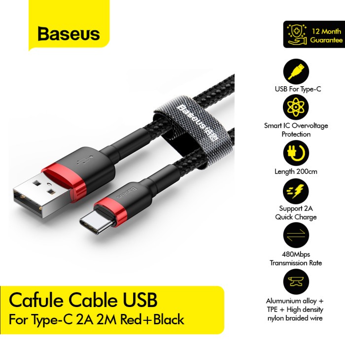 BASEUS cafule Cable USB For Type-C 2A 2M - CATKLF-C