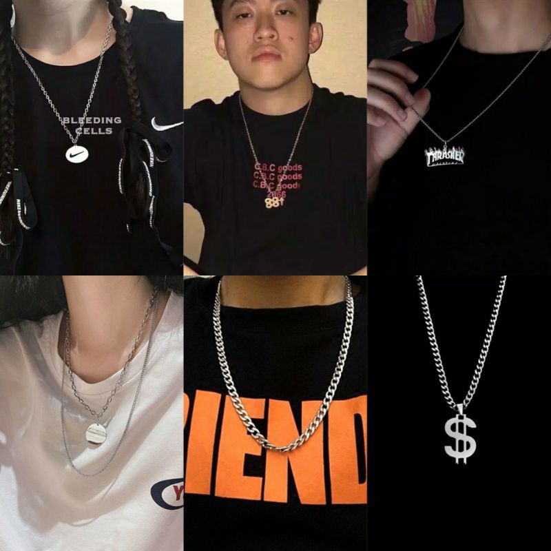 ( COD)Kalung Pria Hip Hop unisex Trasher 88 rising billie pria silver necklace chain