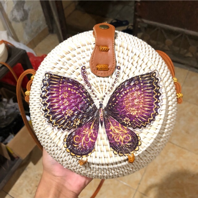 Tas Rotan Bulat Motif Lukis Tas Rotan Decoupage Tas Rotan Kendi Shopee Indonesia