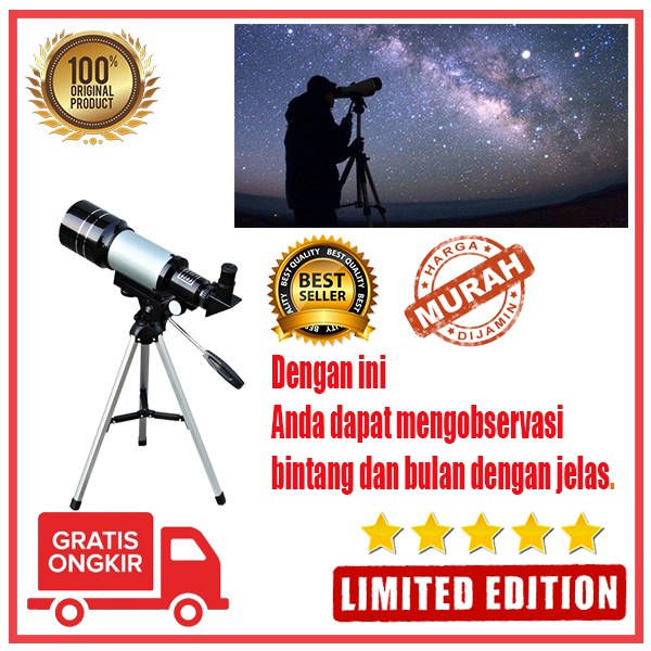 PROMO Teropong bintang dengan lensa 70mm (2.4 inch) focal length 300mm / teleskop bintang jarak jauh