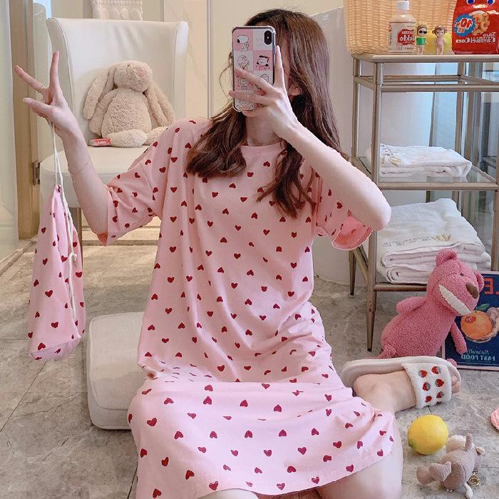 Daster Pastel Wanita Import - Sleepwear-Love Pink