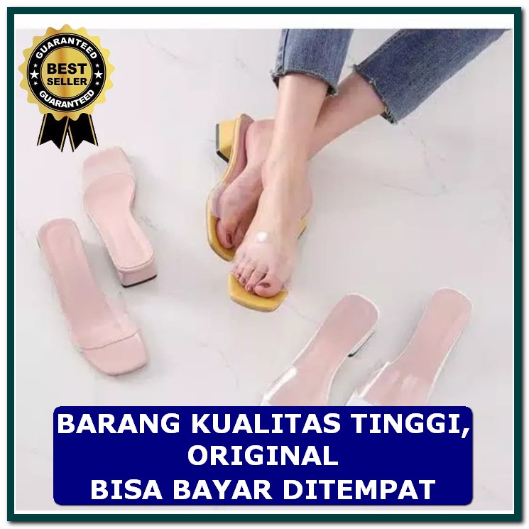 Hils Wanita Mika Kaca Hils Heels Cantik Murah Casual Import Ak 3  SO285 Sepatu  Chunky Transparan