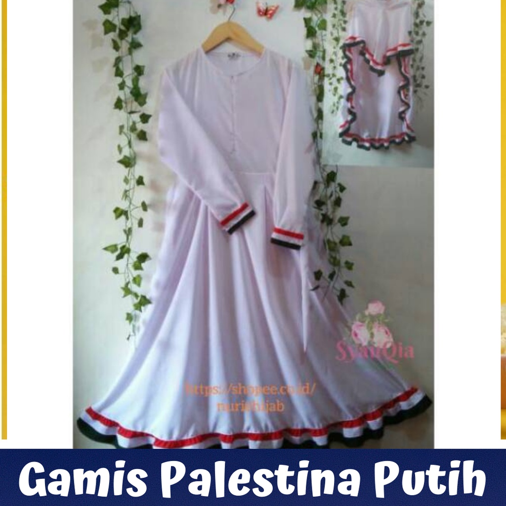SET Gamis motif palestina putih wanita dewasa gratis cadar dress gamis palestina fashion muslim paka