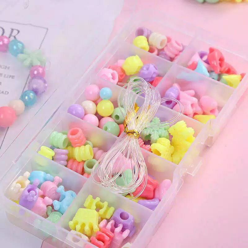 Mainan Anak Creative Box Ronce 10 Bentuk kreasi buat gelang kalung anak kado ultah anak perempuan laki Balita ape paud tk meronce  pop it boneka boba anak cowok cewek 2 3 4 5 6 7 tahun-1