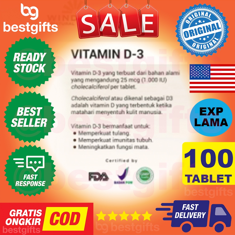 WINDMILL VITAMIN D3 1000 IU VIT D 1000IU KEKEBALAN DAYA TAHAN IMUN TUBUH TULANG KUAT 100 TABLET