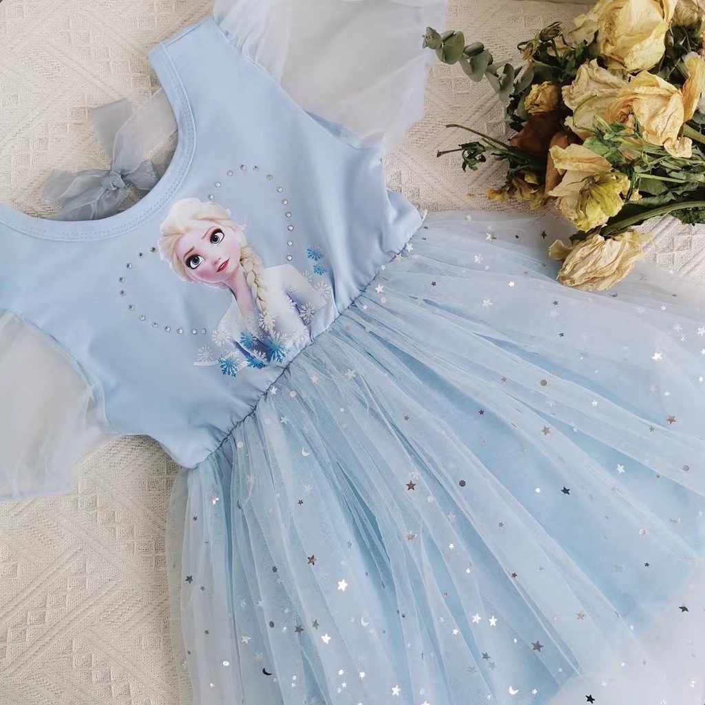 [PRINCESS KESLI] 1-9tahun Frozen Elsa Baby Princess Dress/Gaun Anak Perempuan/Gaun Gelembung Jala/Baju anak/Dress anak perempuan/rok anak/gaun bayi/kado anak perempuan ulang tahun