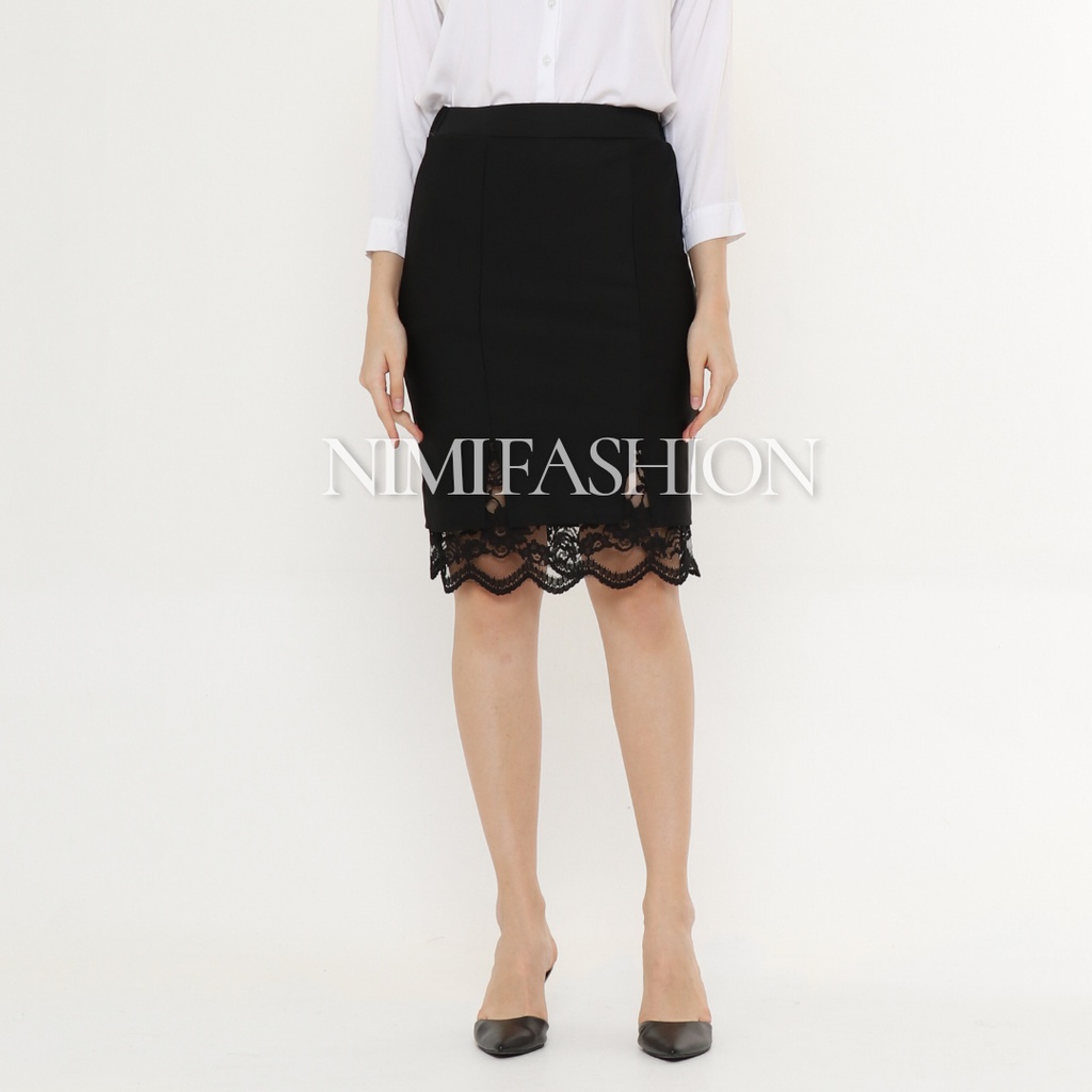 Nimi Rok Span Pendek Scuba Kombinasi Brukat / Korea Mini Skirt / Midi Skirt