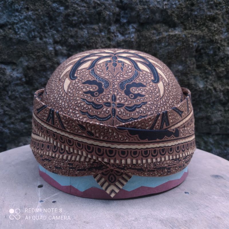 Blangkon Alusan Bisa Dicuci Model Blangkon Solo Cekok Mondol Batik Cap Motif Wahyu Temurun