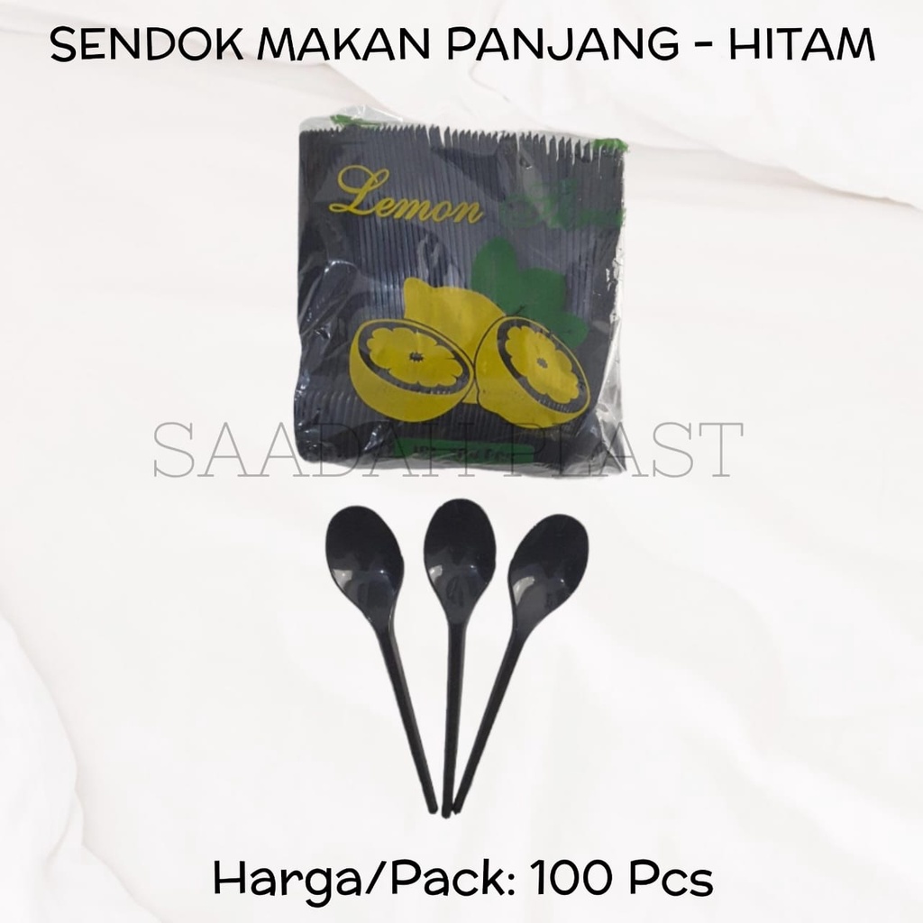 (ISI 100) Sendok Makan Panjang Plastik - HITAM