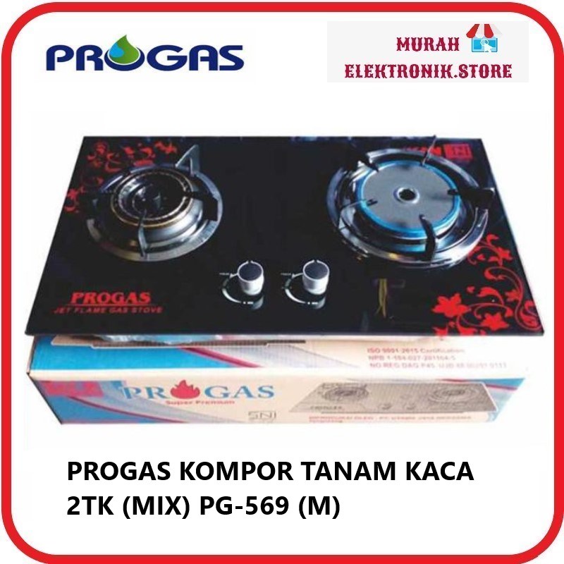 Progas kompor gas 2 tungku , Infrared , Mix Bara, tanam kaca anti pecah