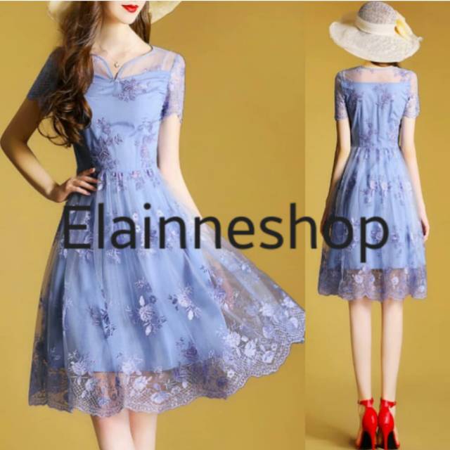 1090-2423 Dress brokat kombinasi brokat bordir/Dress wanita premium