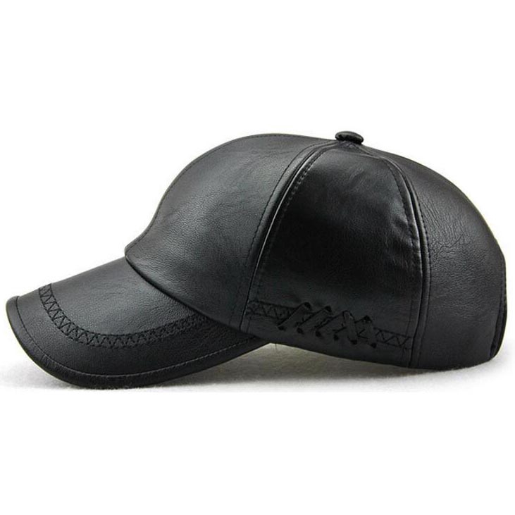 Topi Baseball Aksen Kulit Faux Leather Caps - TB-01 - Black