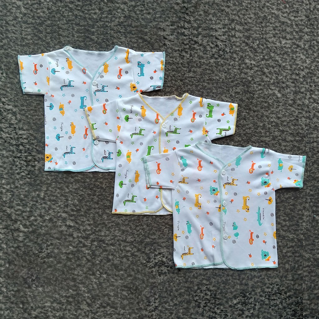 3 Pcs Baju Bayi Elvira Baby - Baju Kancing Lengan Pendek - Warna Putih Bermotif