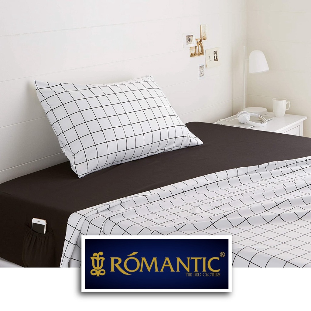 Bedcover Sprei ROMANTIC Kotak Putih x Hitam polos monochrome katun