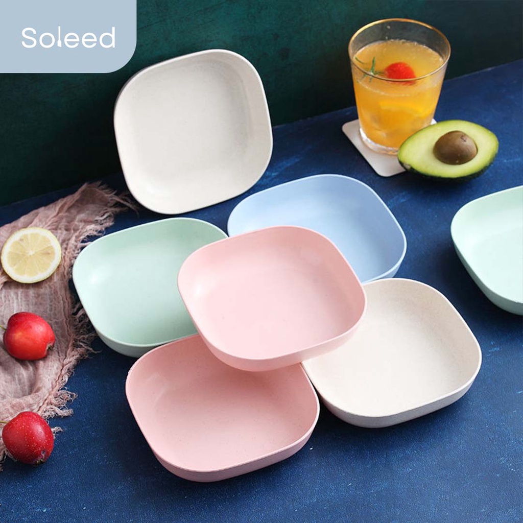 PIRING PLASTIK JERAMI GANDUM 1 SET 4 WARNA WHEAT STRAW DEEP SQUARE