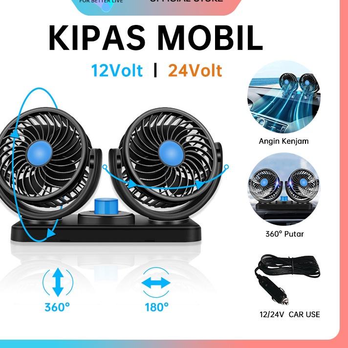Kipas Angin Mobil Double Fan 12V/24V / Kipas Angin Mobil 12Volt / Kipas Mobil