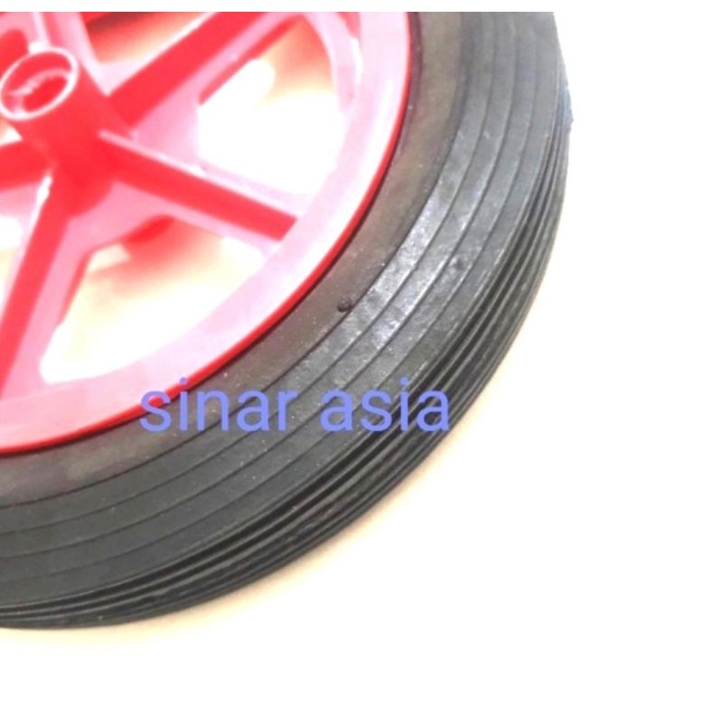 Roda belakang tricycle ( ban karet + velg plastik) per pcs - diameter as lubang 1cm &amp;  lebar velg 14.5cm