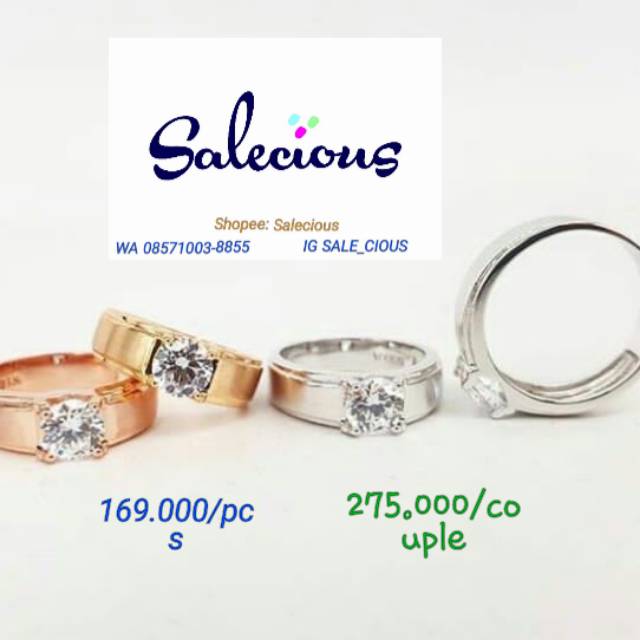 cincin couple lapis emas zircon italy asli