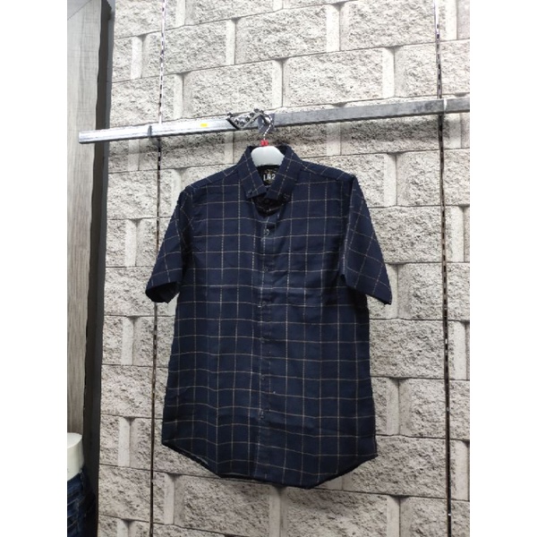 Kemeja flanel lengan pendek formal cassual polos kotak kotak garis garis kerja kuliah pria cowok ker