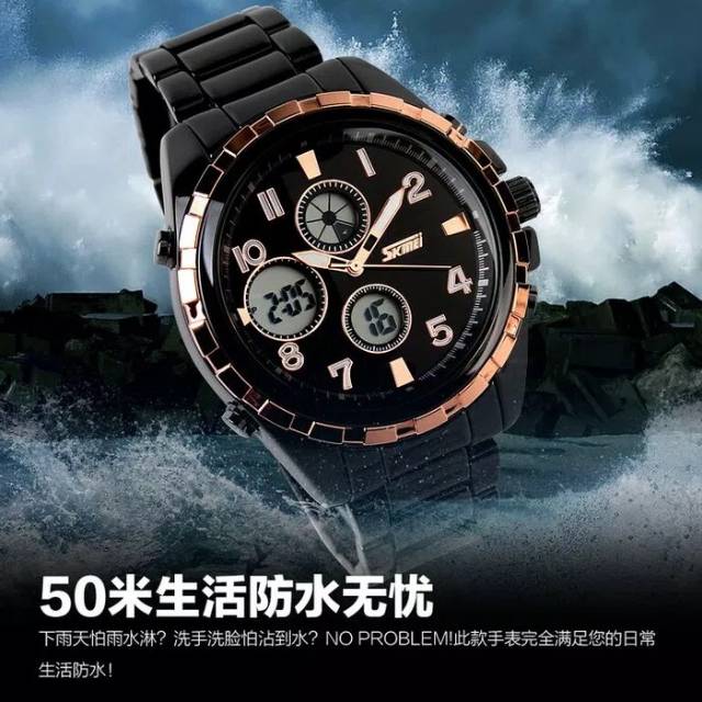 Jam tangan pria rantai hitam anti air
