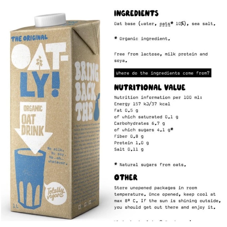Oatly Oat Milk 1l - Susu Vegan Gandum Original Organic Barista Uht Plant-based Shopee Indonesia