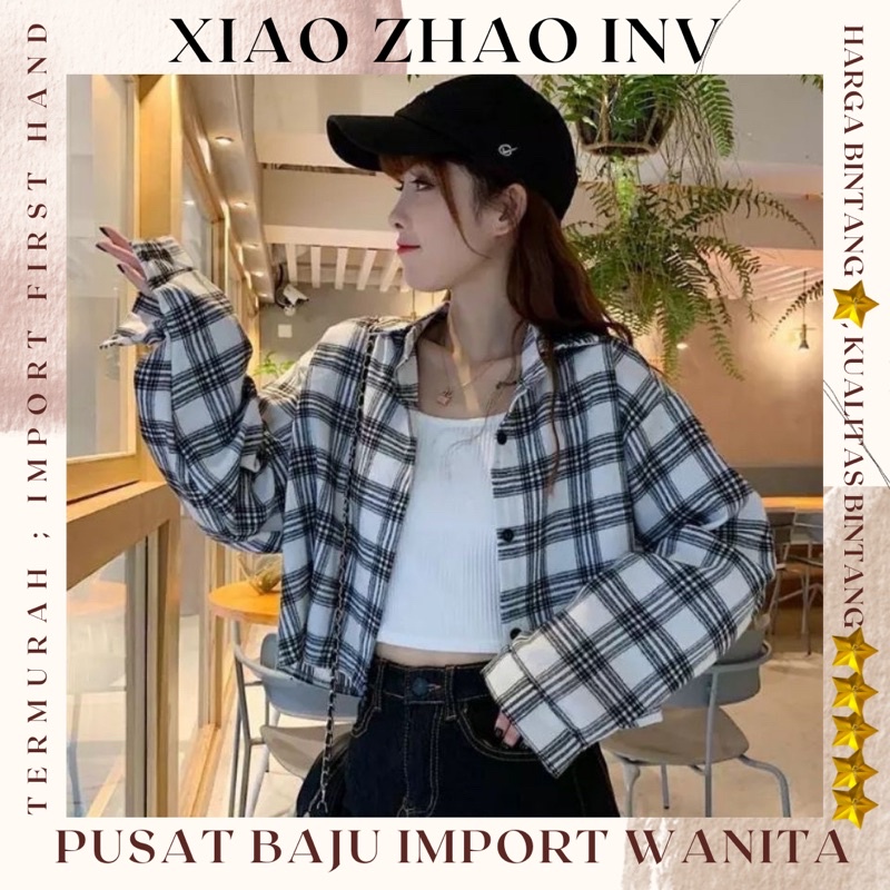 Baju Atasan Kemeja Crop Kotak Kotak Korean Style Fit to L / Kemeja Crop Flanel Tartan / Kemeja Crop 