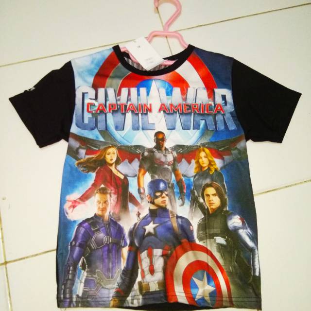 Kaos Furo 3D import thailand motif captain america untuk anak usia 7-8 tahun size 12