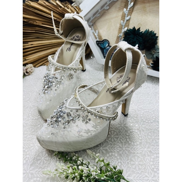 sepatu wanita wedding putih siyren putih tali 12cm