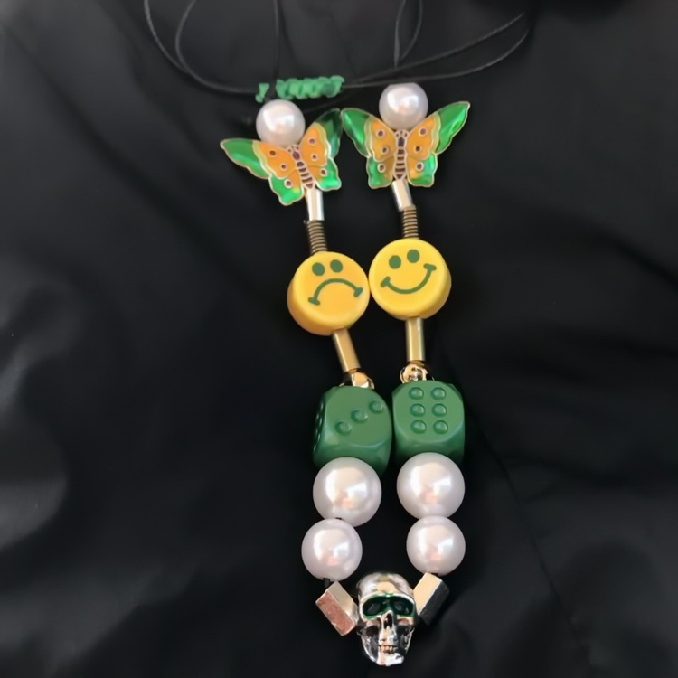 Smiley Pearl Dice Necklace Green Clavicle Chain Fashion Personality