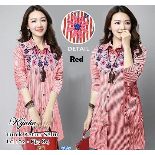 tunik salur bordir/tunik lengan panjang wanita/tunik fashion cewek murah/tunik casual wanita