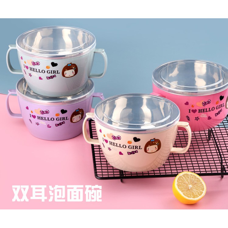 mangkok stainless + tutup / mangkok mie fresh bowl hello girl
