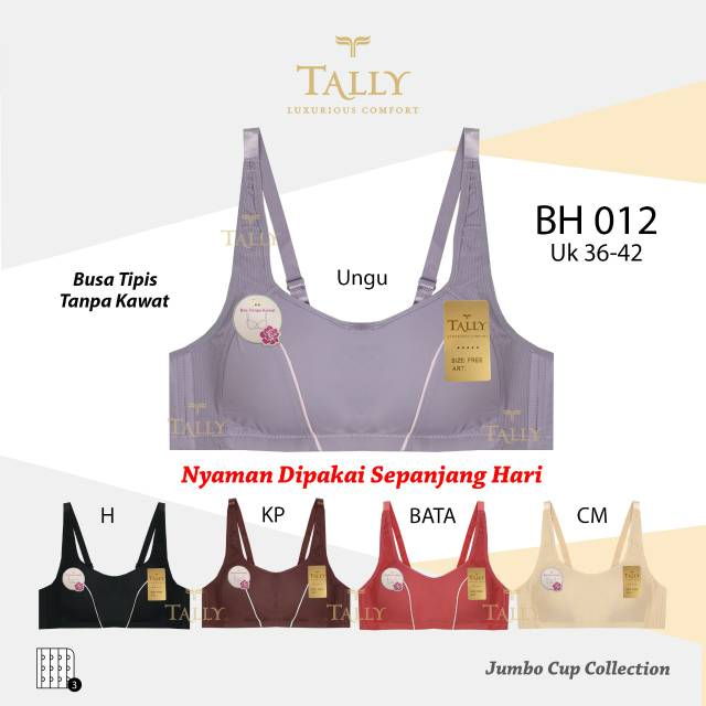 Bra Wanita Bh Tally 012 Wanita Tanpa Kawat Busa Tipis Model Kemben Casual Size 36-42 Kait 3 Bra Kemben Import