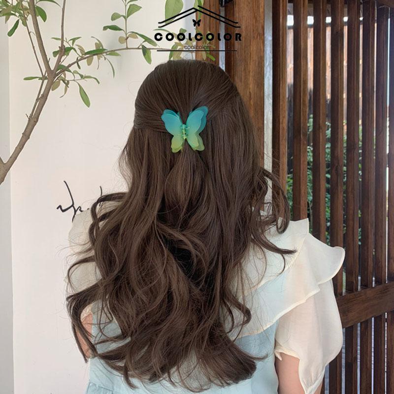 COD❤️Jepit Rambut Kupu-kupu Klip Hiasan Rambut Dua Warna Gradien Wanita Double Layer Aksesoris Simple Murah Fashion