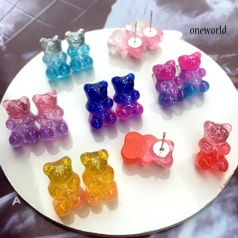 OW# Fashion Women Candy Color Cartoon Gummy Bear Ear Stud Earrings Jewelry Gift