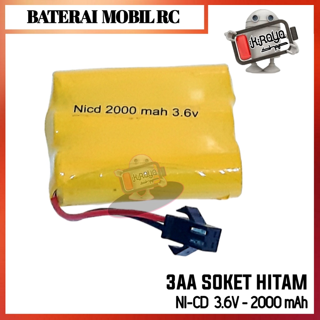 Baterai Mobil RC  Soket Hitam Ni-CD 3x AA 3.6V - 2000mAh