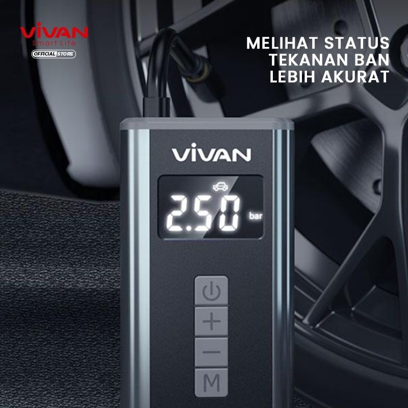 Vivan VT101 Pompa ban Mobil Portable Inflator Tire 5200 mAh Elektrik - Hitam