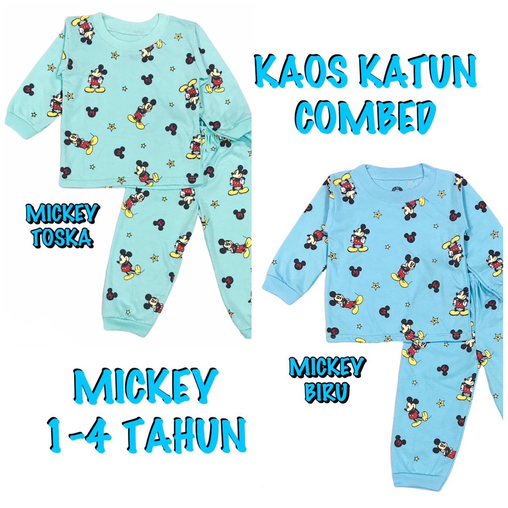 (1 KG MUAT 7 STEL) BAJU TIDUR ANAK KIDS LAKI-LAKI/COWOK PEREMPUAN/CEWEK SETELAN/STELAN BAHAN KAOS KATUN PP WARNA MIC KEY