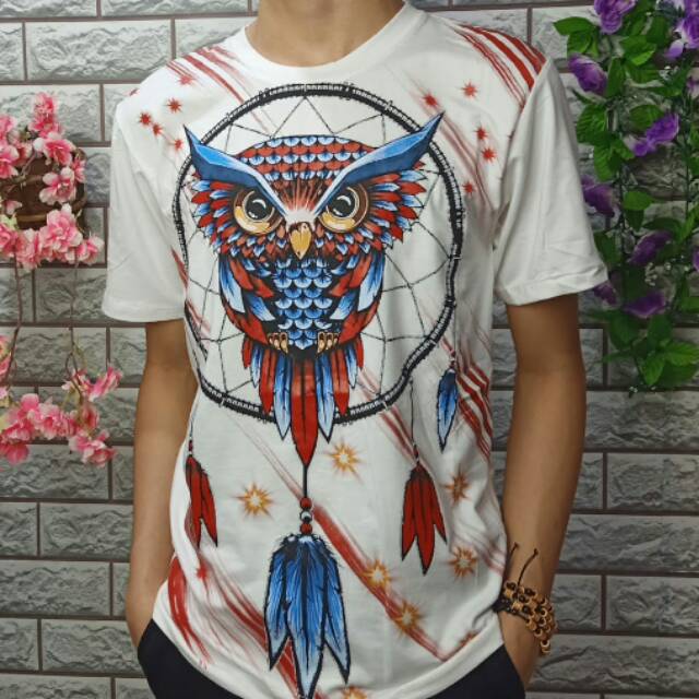 Tshirt kaos pria marcelo burlon.Owl putih