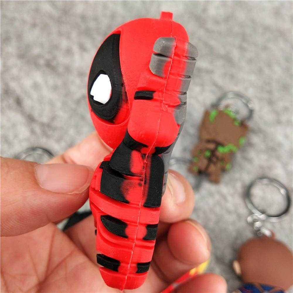 QUINTON Deadpool Gantungan Kunci Lucu Liontin Kartun Spider Man Action Figure Anime Mainan Figure Keychain Charm Key Ring